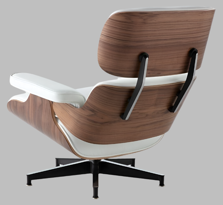 Charles Eames Style Lounge Chair with Ottoman | White Waxed Leather | Walnut Wood