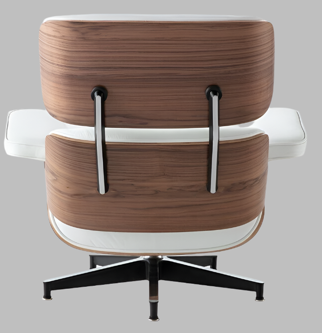 Charles Eames Style Lounge Chair with Ottoman | White Waxed Leather | Walnut Wood