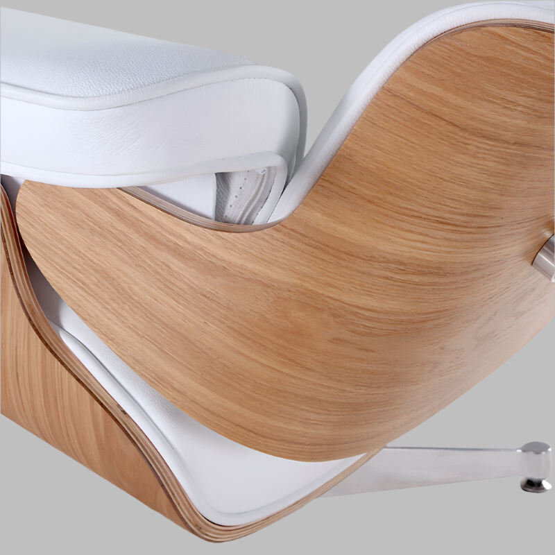 Charles Eames Style Lounge Chair with Ottoman |White Waxed Leather | Ash Wood