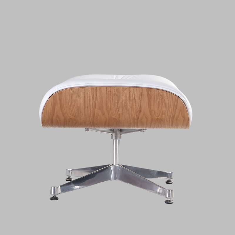 Charles Eames Style Lounge Chair with Ottoman |White Waxed Leather | Ash Wood