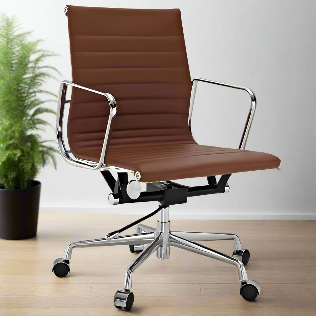 Eames Thin Pad Modern Office Chair Low Back Leather (Brown