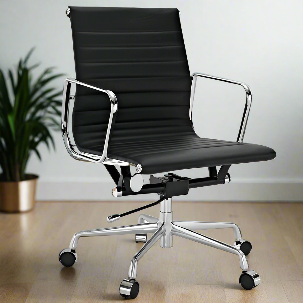 Eames Thin Pad Office Chair - Low Back - Leather (Black)