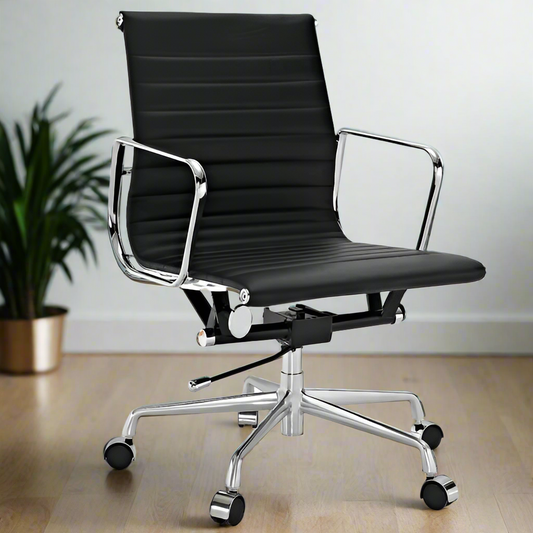 Eames Thin Pad Office Chair - Low Back - Leather (Black)