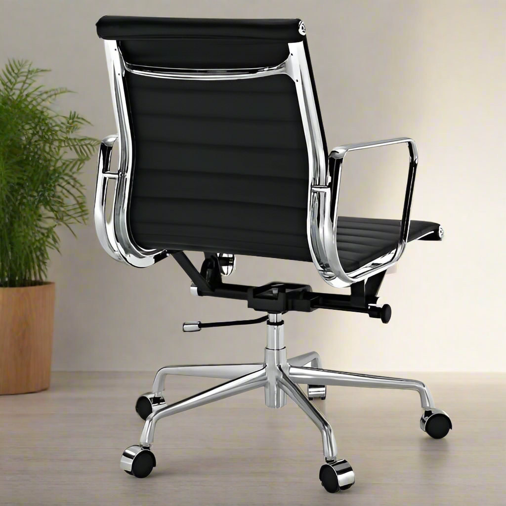 Eames Thin Pad Office Chair - Low Back - Leather (Black)