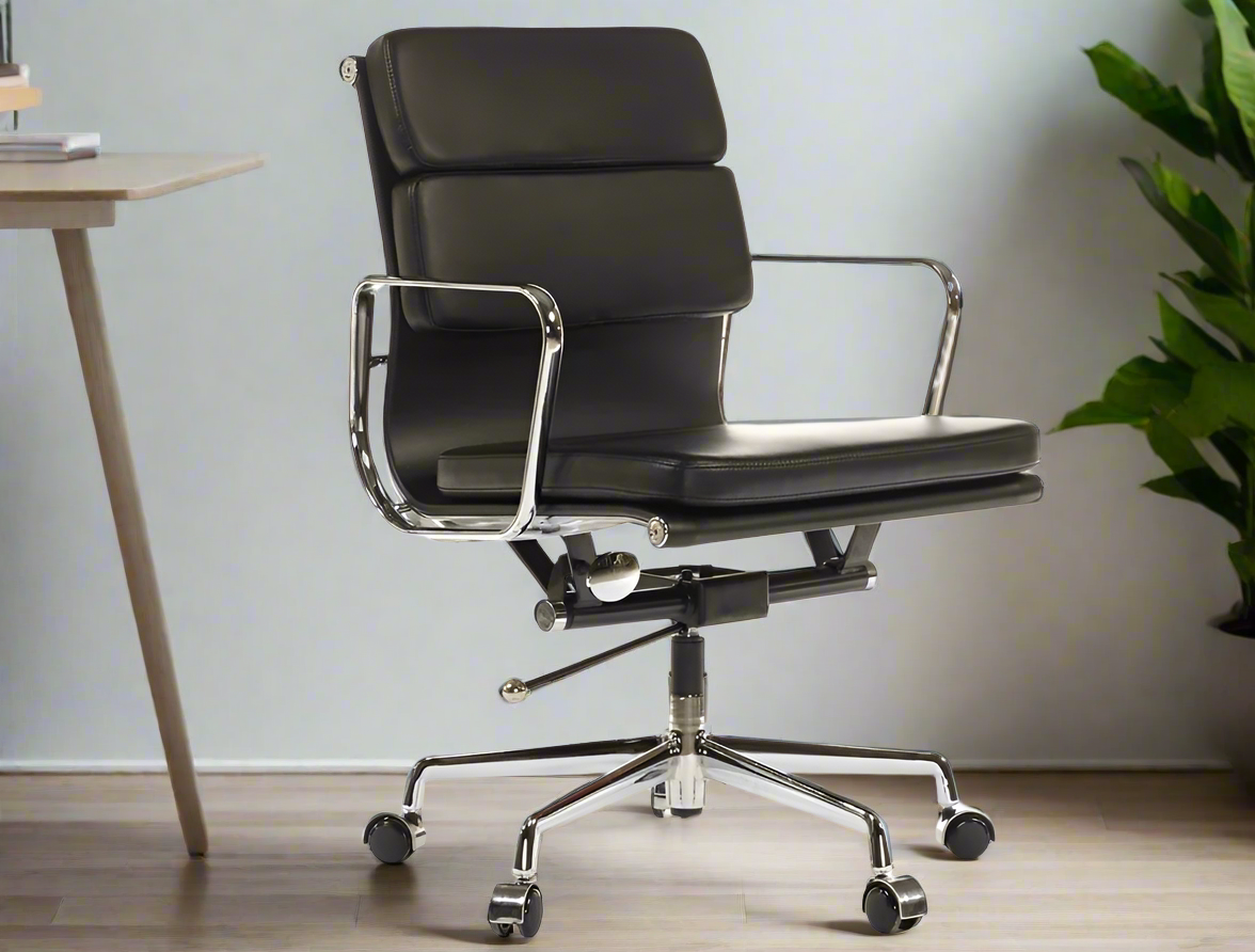 Eames Soft Pad Office Chair - Low Back - Leather (Black)