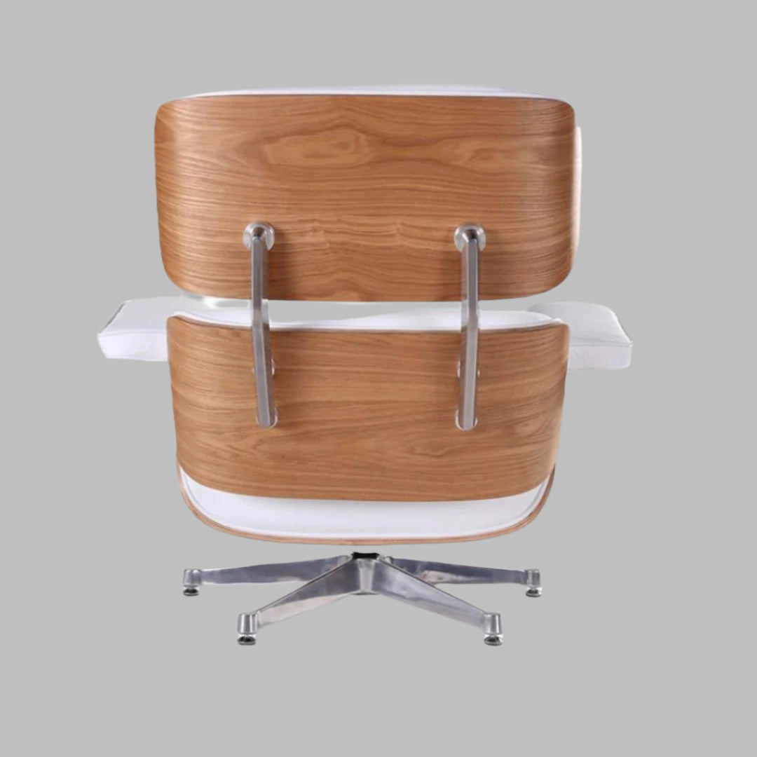 Charles Eames Style Lounge Chair with Ottoman |White Waxed Leather | Ash Wood