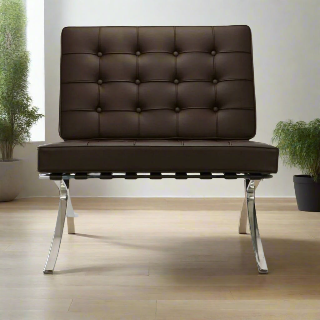Mies Barcelona Pavilion Chair with Footrest |Chocolate Brown