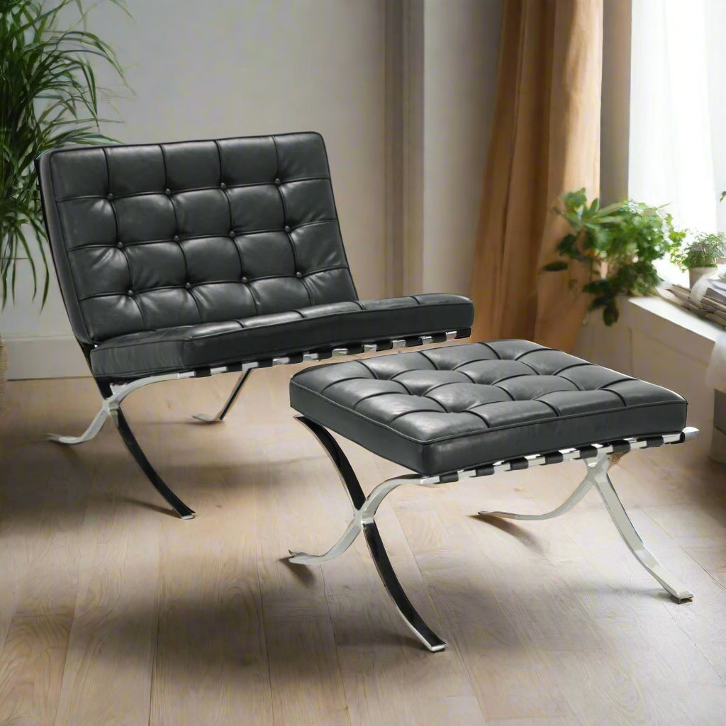 Mies Barcelona Pavilion Chair With Footrest | Black