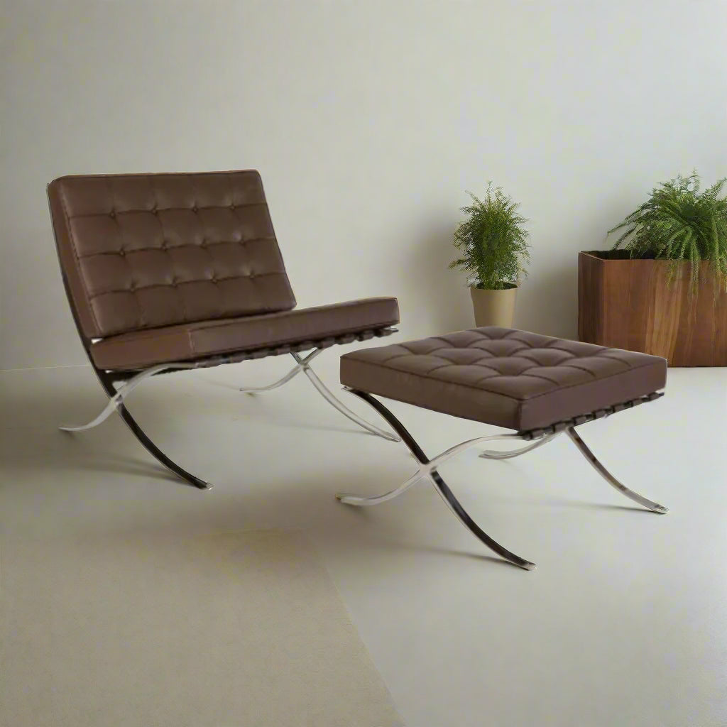 Mies Barcelona Pavilion Chair with Footrest |Chocolate Brown