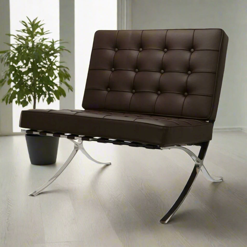 Mies Barcelona Pavilion Chair with Footrest |Chocolate Brown