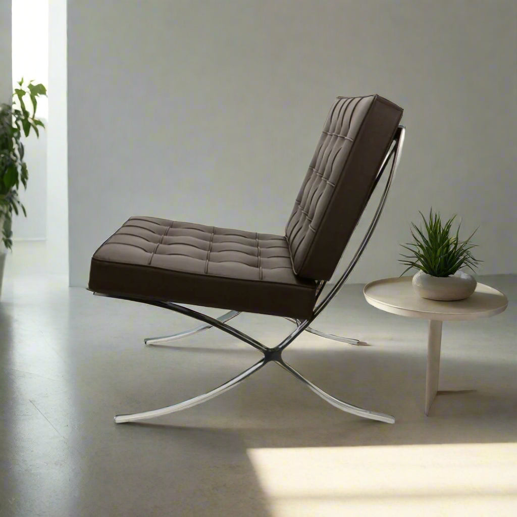 Mies Barcelona Pavilion Chair with Footrest |Chocolate Brown