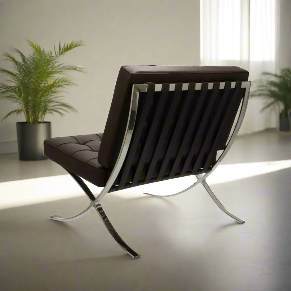 Mies Barcelona Pavilion Chair with Footrest |Chocolate Brown