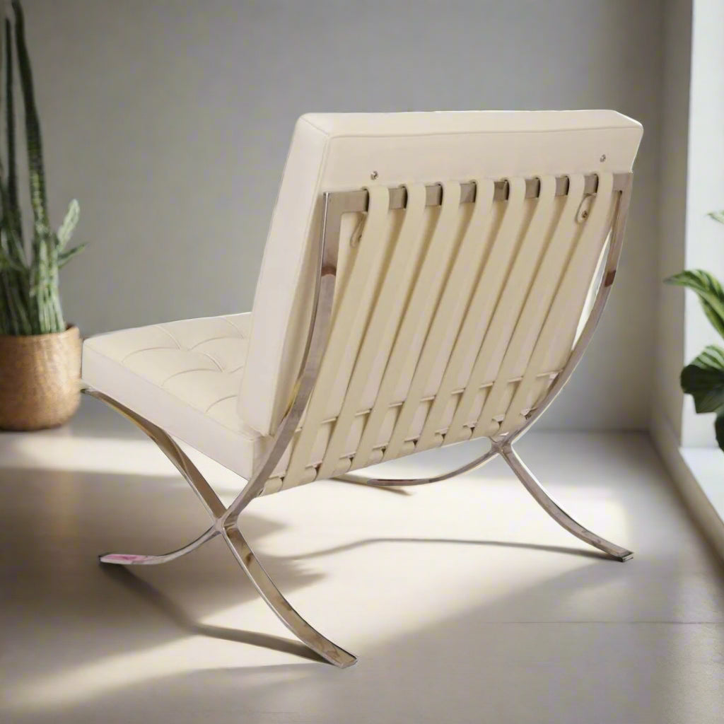 Mies Barcelona Pavilion Chair with Footrest | Cream | Off White