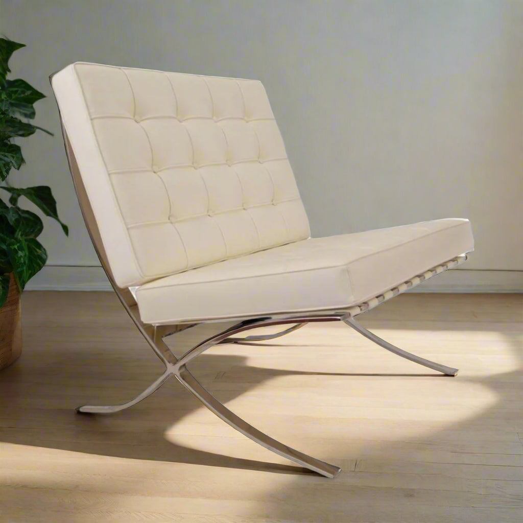 Mies Barcelona Pavilion Chair with Footrest | Cream | Off White