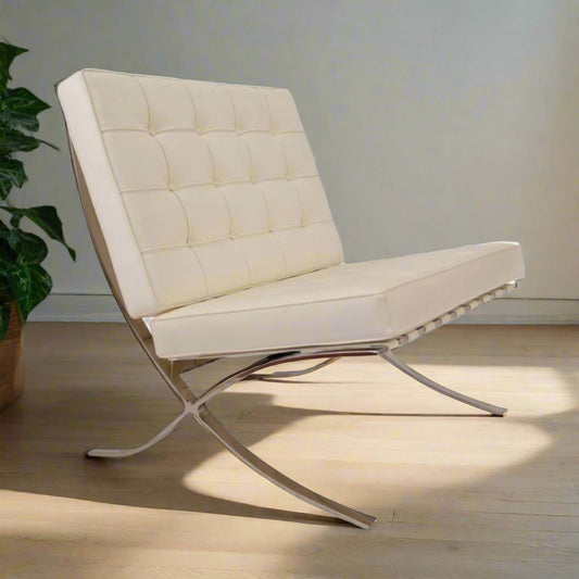 Mies Barcelona Pavilion Chair with Footrest | Cream | Off White
