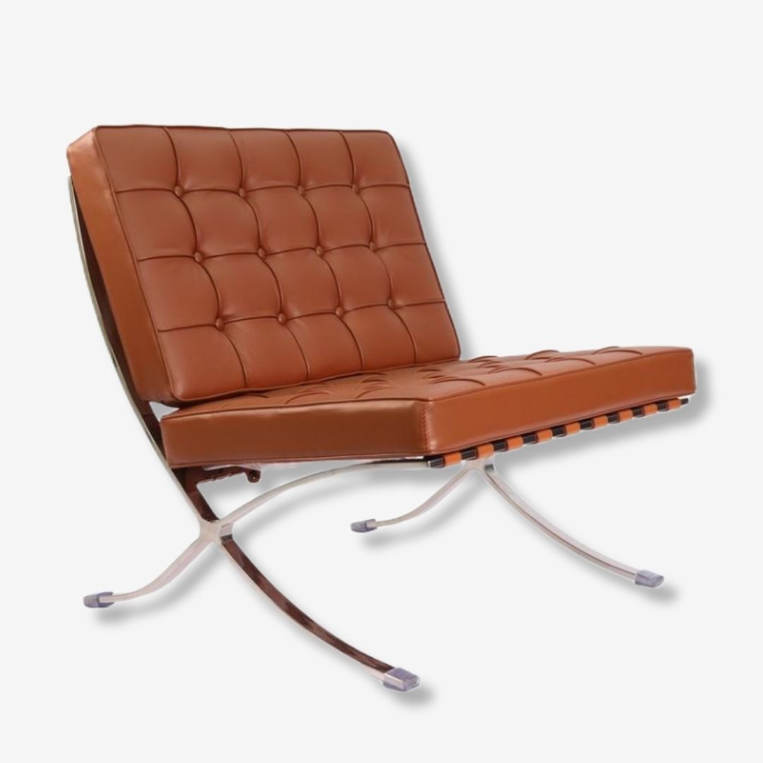 Mies Barcelona Pavilion Chair with Footrest | Tan Brown