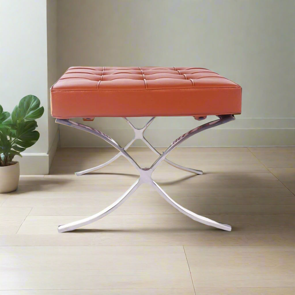 Mies Barcelona Pavilion Chair with Footrest | Tan Brown