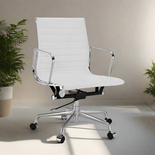 Eames Thin Pad Office Chair - Low Back - Leather (White)