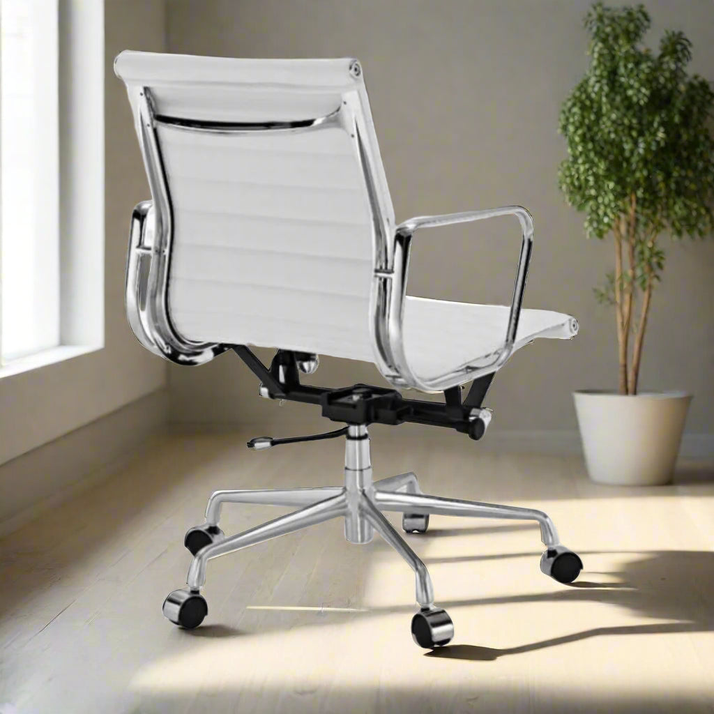 Eames Thin Pad Office Chair - Low Back - Leather (White)