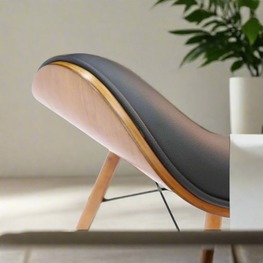 Retro Style Faux Leather Eiffel Dining Office Chair | Wood Legs | Walnut Finish