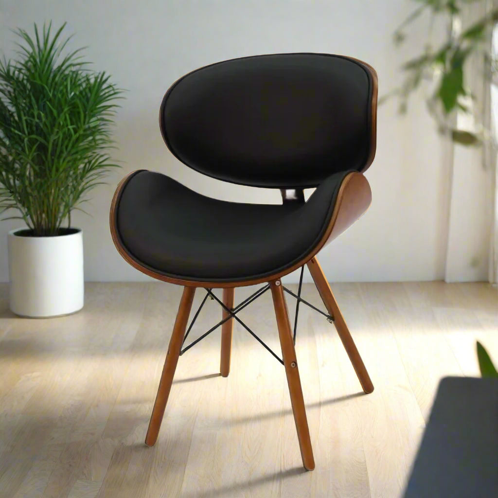 Retro Style Faux Leather Eiffel Dining Office Chair | Wood Legs | Walnut Finish