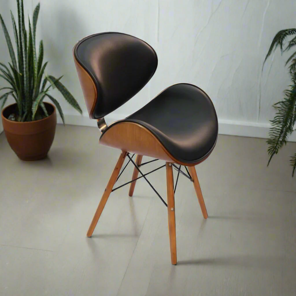 Retro Style Faux Leather Eiffel Dining Office Chair | Wood Legs | Walnut Finish