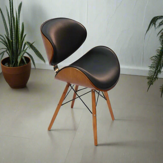 Retro Style Faux Leather Eiffel Dining Office Chair | Wood Legs | Walnut Finish