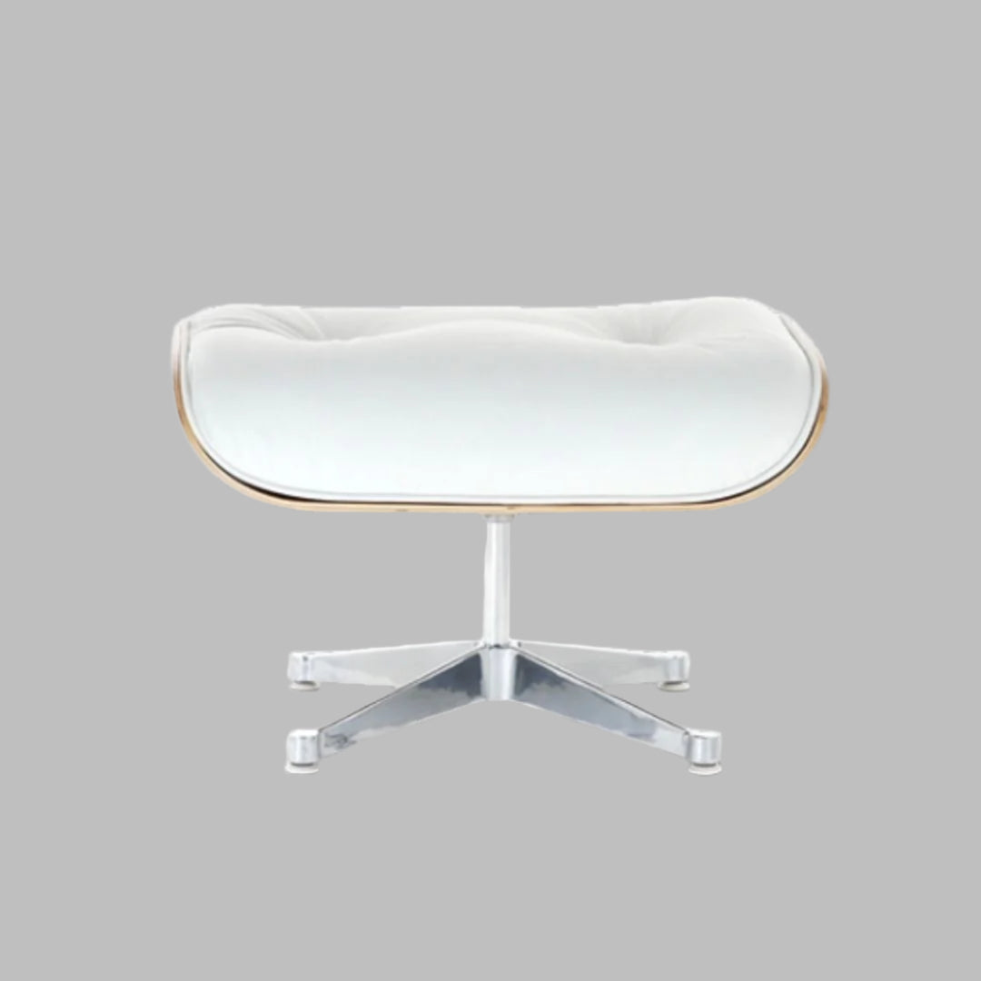 Charles Eames Style Lounge Chair with Ottoman | White Waxed Leather | Rose Wood