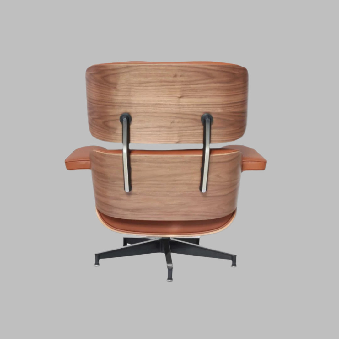 Charles Eames Style Lounge Chair with Ottoman |Tan Borwn Waxed Leather | Walnut Wood