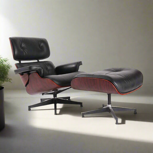 Charles Eames Style Lounge Chair with Ottoman | Dark Rose Wood |Black