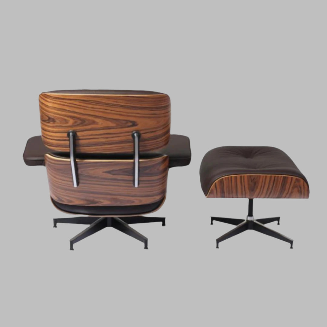 Charles Eames Style Lounge Chair with Ottoman | Brown Waxed Leather | Rose Wood