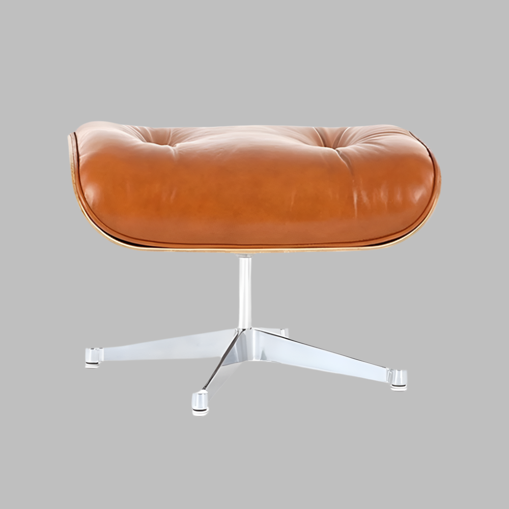 Charles Eames Style Lounge Chair with Ottoman | Caramel Brown Waxed Leather | Walnut Wood