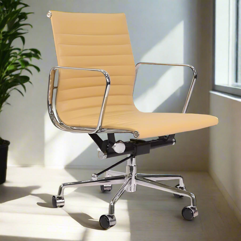 Eames Thin Pad Office Chair - Low Back - Leather (Buttercup)