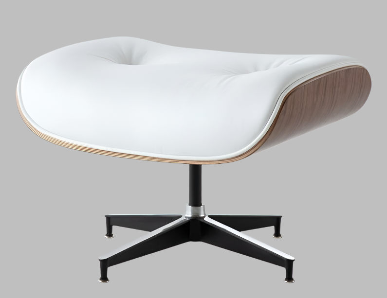 Charles Eames Style Lounge Chair with Ottoman | White Waxed Leather | Walnut  Wood