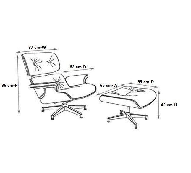 Charles Eames Style Lounge Chair with Ottoman | White Waxed Leather | Walnut  Wood