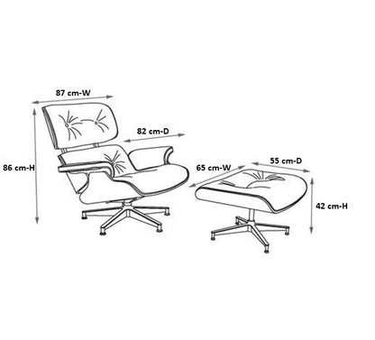 Charles Eames Style Lounge Chair with Ottoman | White Waxed Leather | Walnut  Wood