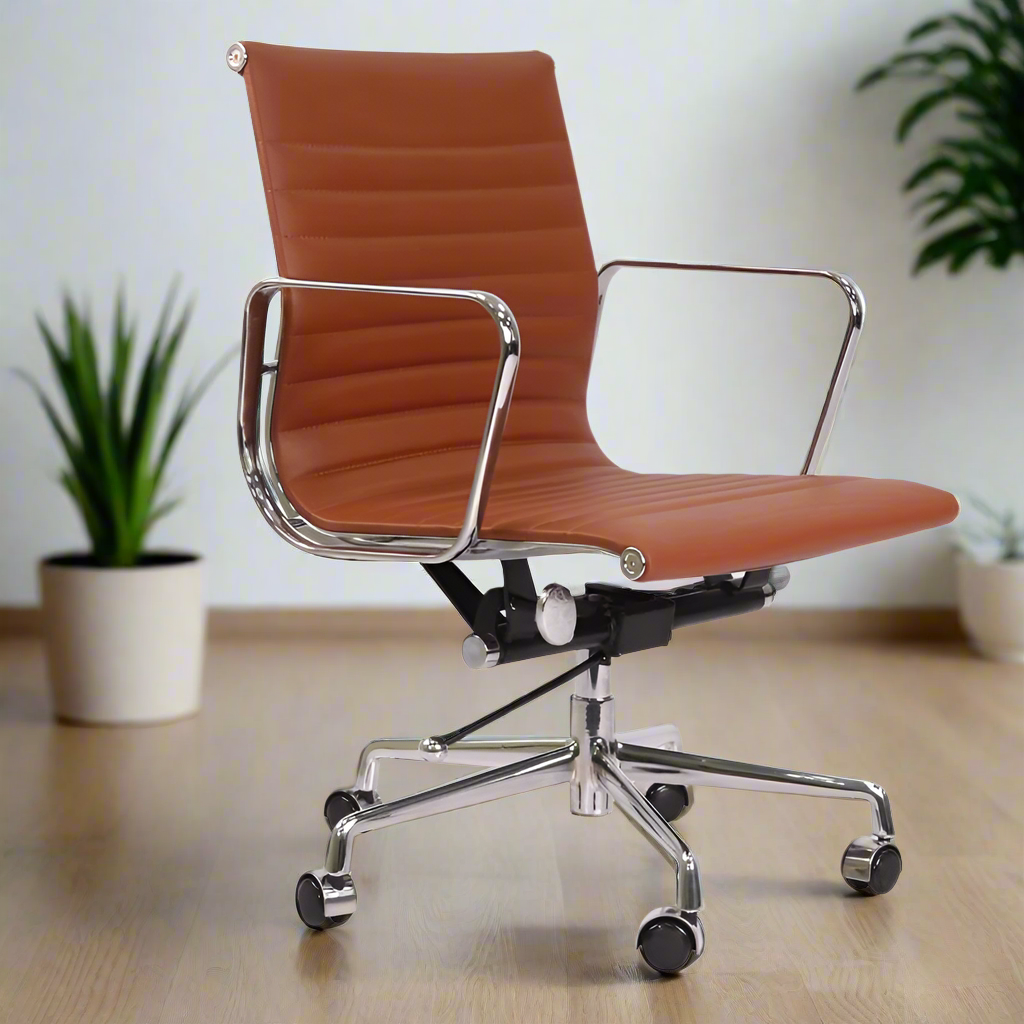 Eames Thin Pad Office Chair - Low Back - Leather (Tan Brown)
