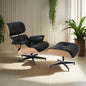 Charles Eames Style Lounge Chair with Ottoman |Black Waxed Leather | Ash Wood