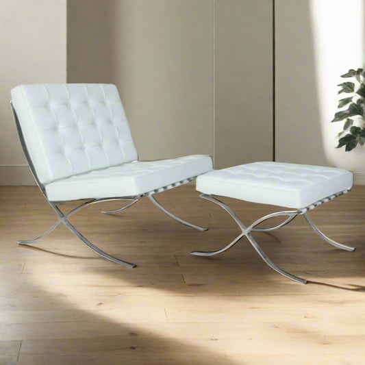 Mies Barcelona Pavilion Chair with Footrest | White