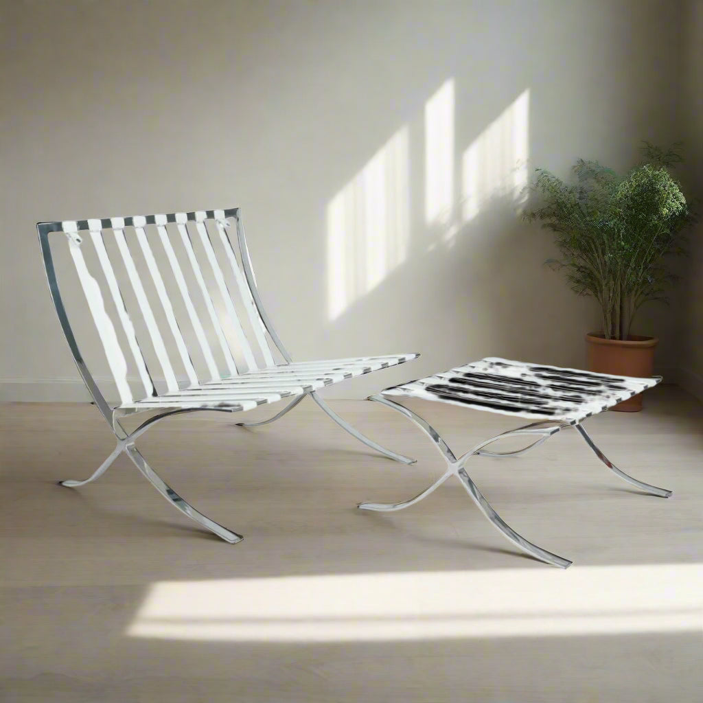 Mies Barcelona Pavilion Chair with Footrest | White