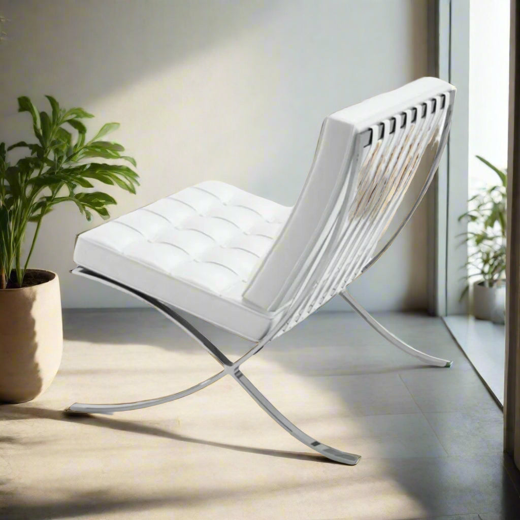 Mies Barcelona Pavilion Chair with Footrest | White
