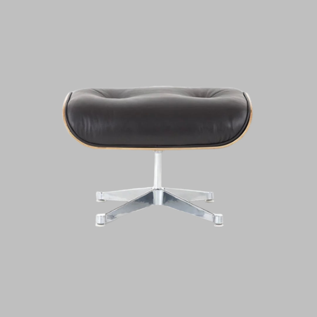 Charles Eames Style Lounge Chair with Ottoman | Black Waxed Leather | Rose Wood