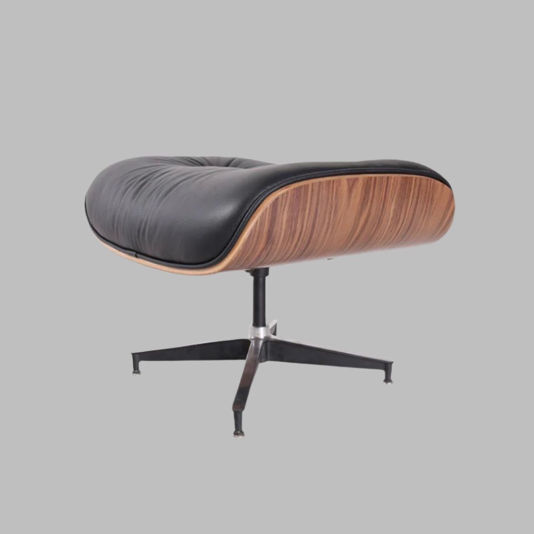 Charles Eames Style Lounge Chair with Ottoman | Black Waxed Leather | Walnut  Wood
