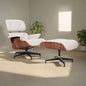 Charles Eames Style Lounge Chair with Ottoman | White Waxed Leather | Walnut  Wood