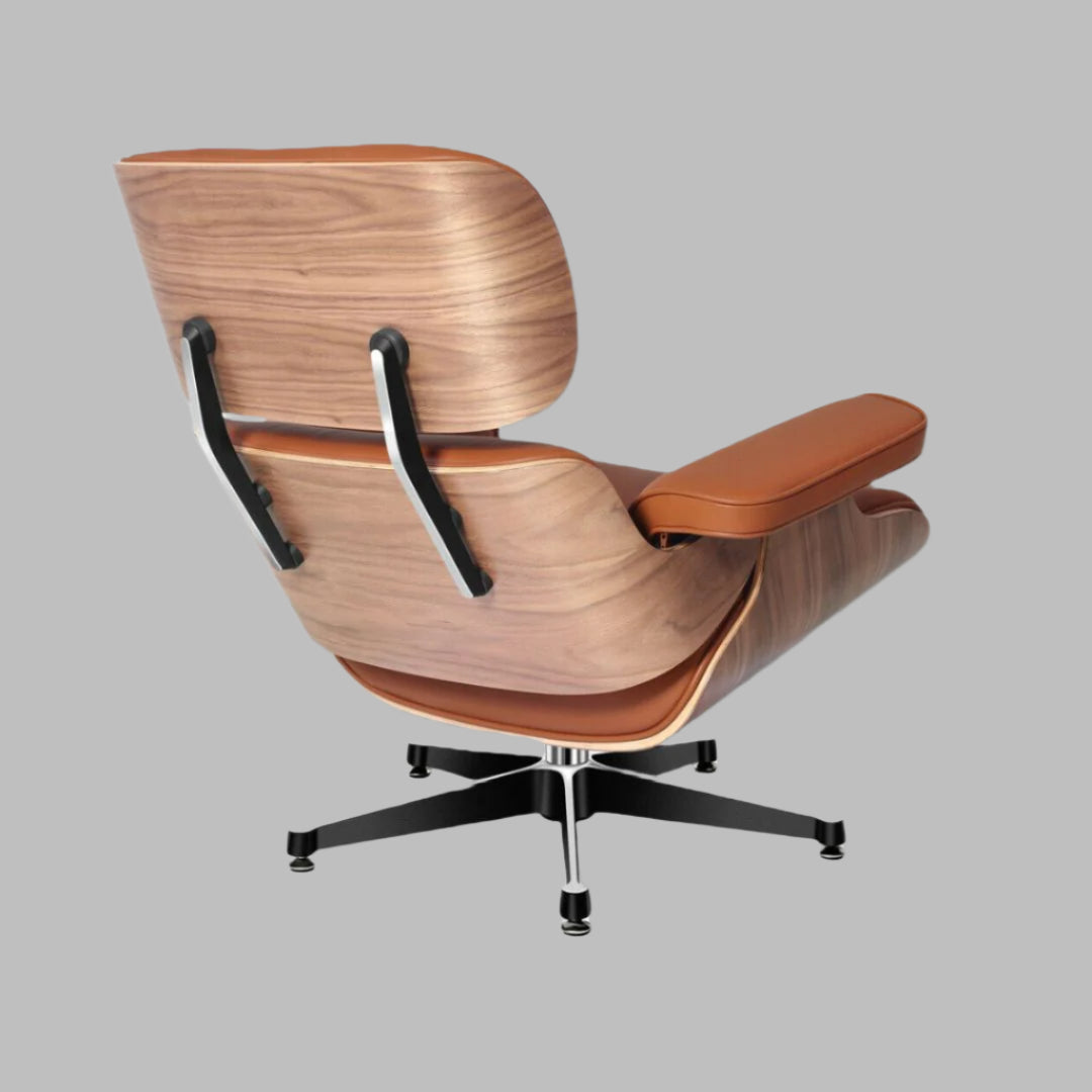 Charles Eames Style Lounge Chair with Ottoman |Tan Borwn Waxed Leather | Walnut  Wood