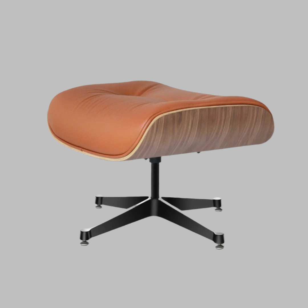 Charles Eames Style Lounge Chair with Ottoman |Tan Borwn Waxed Leather | Walnut  Wood