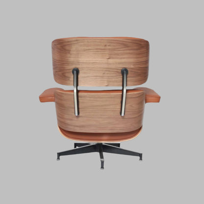 Charles Eames Style Lounge Chair with Ottoman |Tan Borwn Waxed Leather | Walnut  Wood