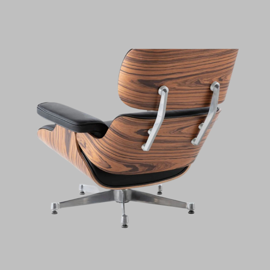 Charles Eames Style Lounge Chair with Ottoman | Black Waxed Leather | Rose Wood