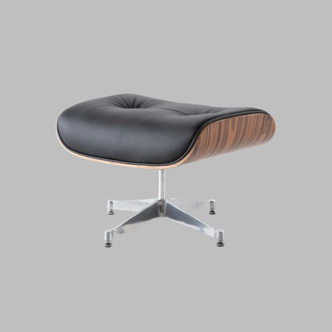 Charles Eames Style Lounge Chair with Ottoman | Black Waxed Leather | Rose Wood