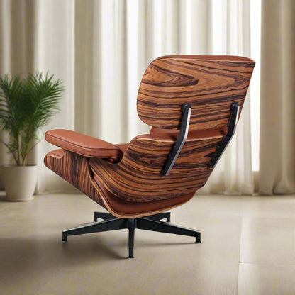 Charles Eames Style Lounge Chair with Ottoman | Tan Brown Waxed Leather | Rose Wood